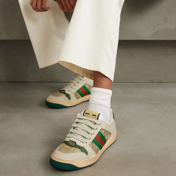 Gucci Green and Cream Vintage Sneakers size US 8.5 IT 42